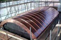 Vaulted copper roof for swimming pool house