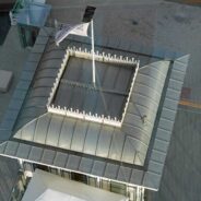 Zinc roofs on the tollbooths at the i360 on Brighton seafront